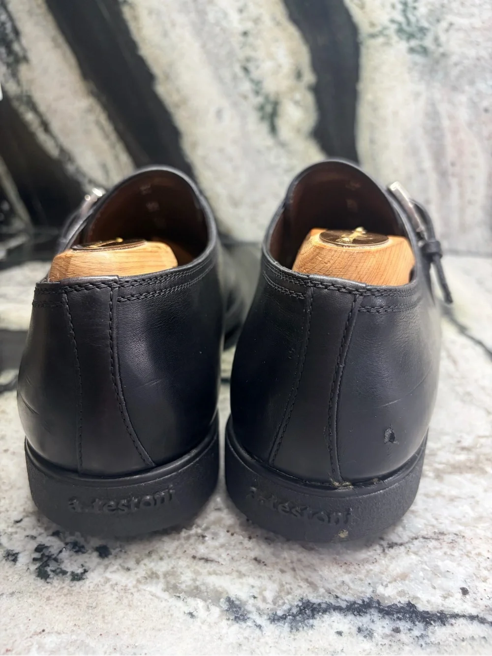 a.testoni Black Label Men’s Black Leather Monk Strap Shoes 8.5 UK / 9.5 US Italy